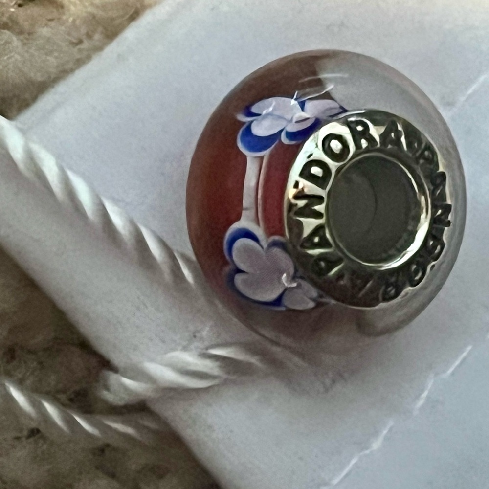 Pandora Red and Blue Floral Murano Charm - Picture 2 of 4